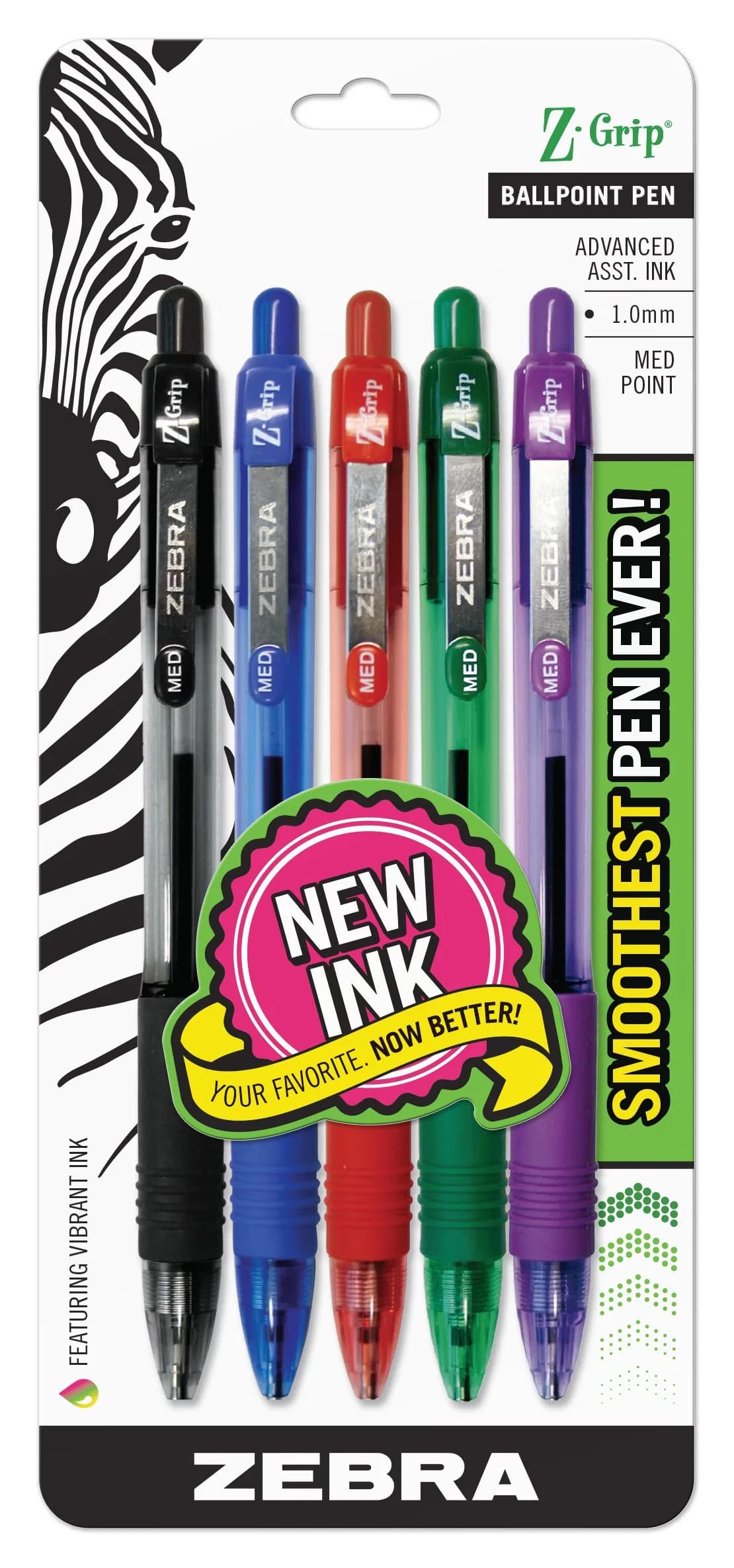 Zebra Pen Z-Grip Retractable Ballpoint Pen, Medium Point, 1.0mm | Smooth Ink Flow - main product image