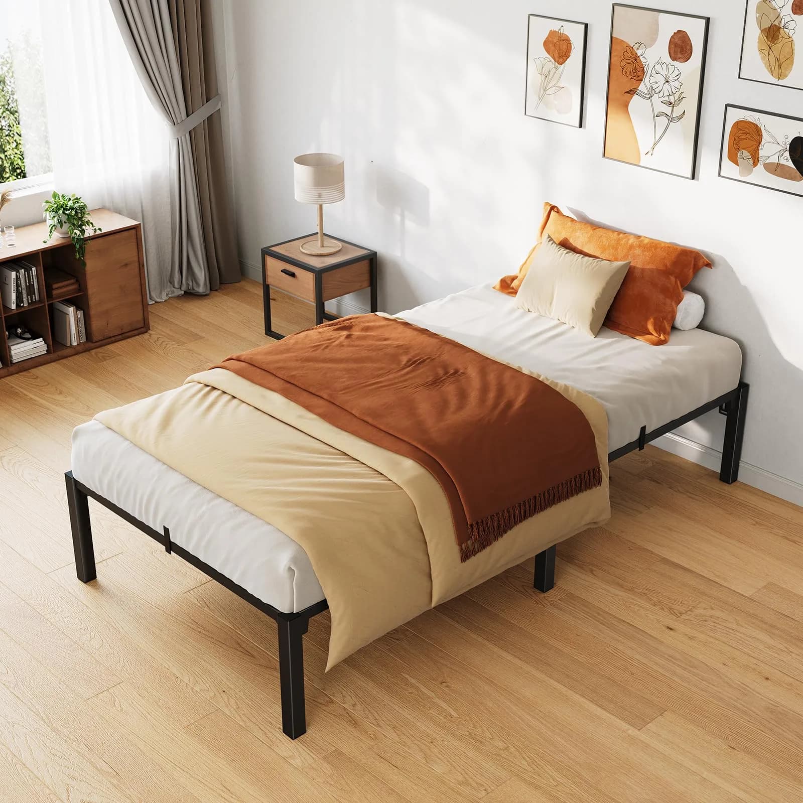 SLEKVERSA Twin Bed Frame 14 Inch High Platform with Storage Support Steel Support