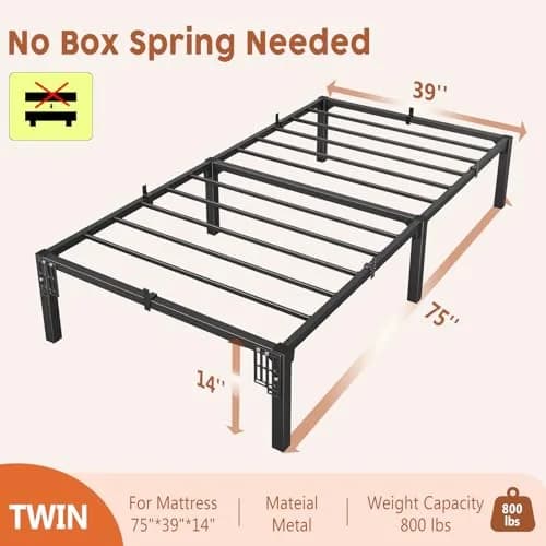 SLEKVERSA Twin Bed Frame 14 Inch High Platform with Storage Support Steel Support thumbnail 2