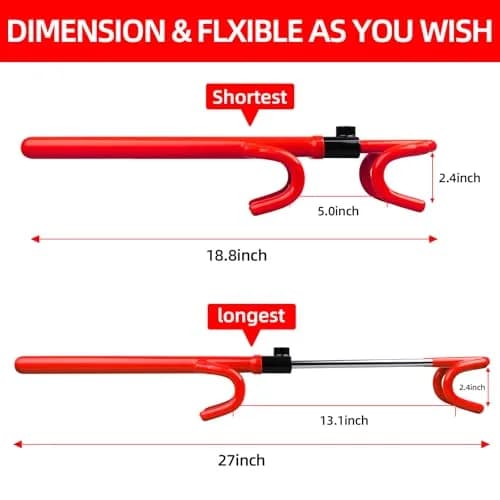 NOEAIKE Heavy Duty Steering Wheel Lock with 2 Keys | Adjustable Carbon Steel Anti-Theft Device for Cars (Red, 1.83 kg) thumbnail 2