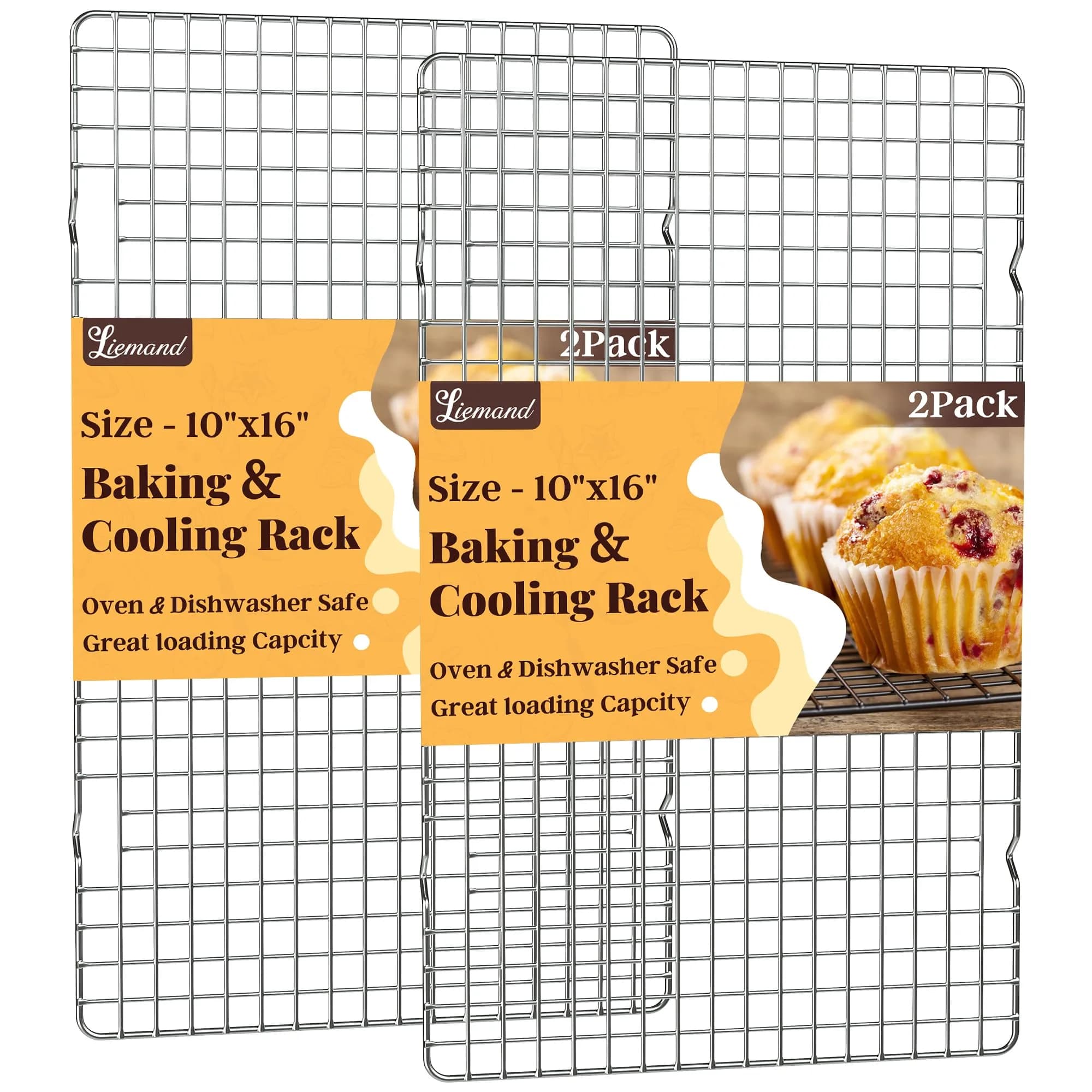 LIEMAND 2 PCS Grid Wire Baking Cooling Racks 25cm x 40cm (10" x 16") | Oven Safe Stainless Steel Cooling Rack for Baking & Roasting — Silver