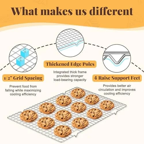 LIEMAND 2 PCS Grid Wire Baking Cooling Racks 25cm x 40cm (10" x 16") | Oven Safe Stainless Steel Cooling Rack for Baking & Roasting thumbnail 3