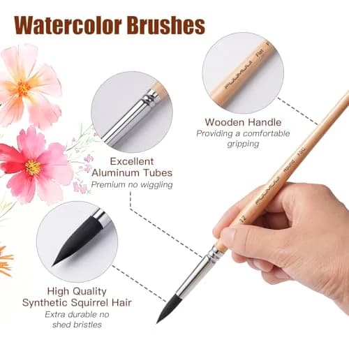 Fuumuui Watercolor Brush Set 10pcs Synthetic Squirrel Hair | Flat, Round, Dagger, Cat's Tongue, Oval Wash thumbnail 4