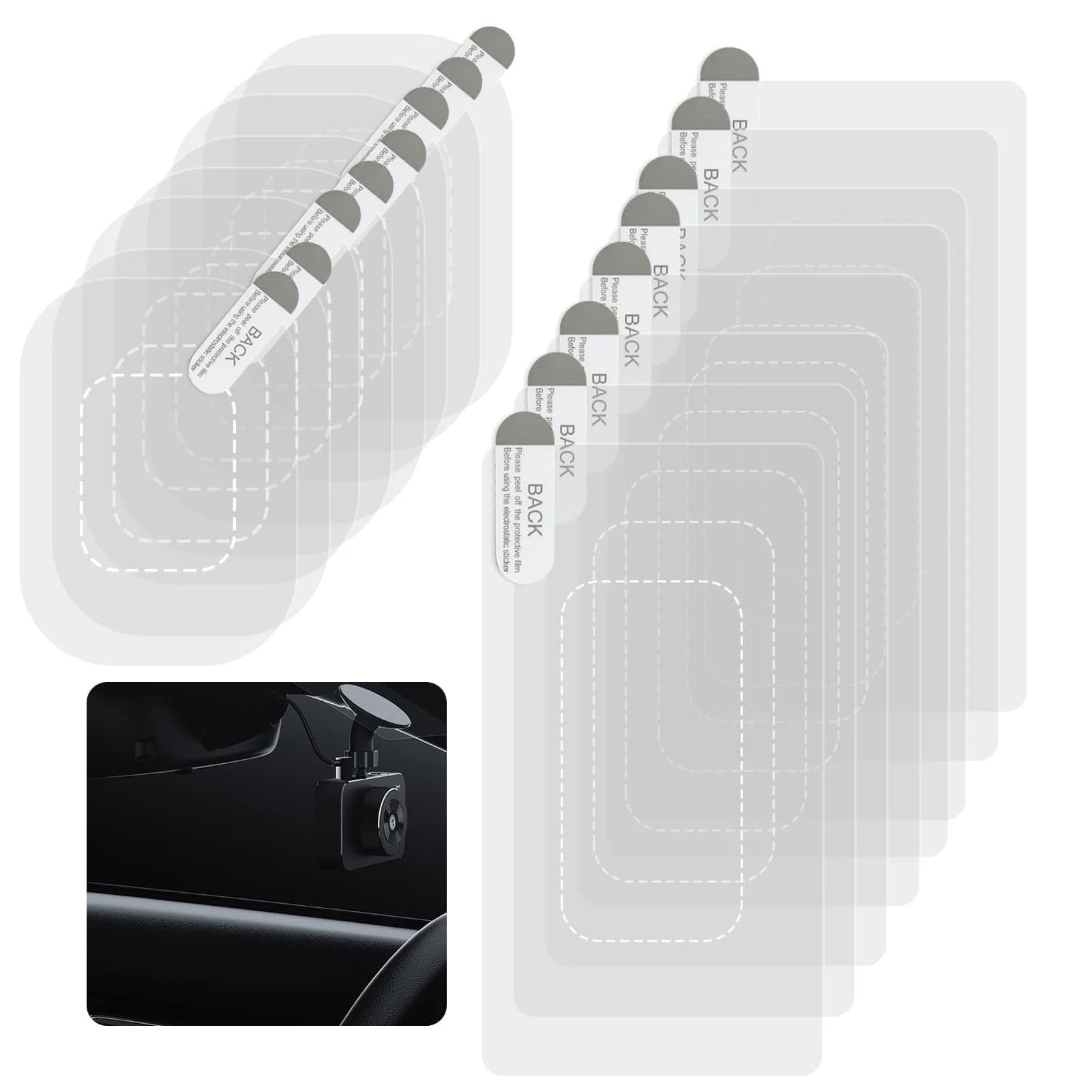 GUGUMO 16-Pack Dash Cam Windshield Sticker Kit with 2 Sizes | Static Cling for Secure HUD Mounting - main product image