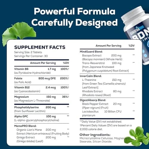 Quorinthiumax Nootropic Brain Supplement 60 Tablets | Organic Lion's Mane & BDNF Optimizer for Memory & Focus thumbnail 2