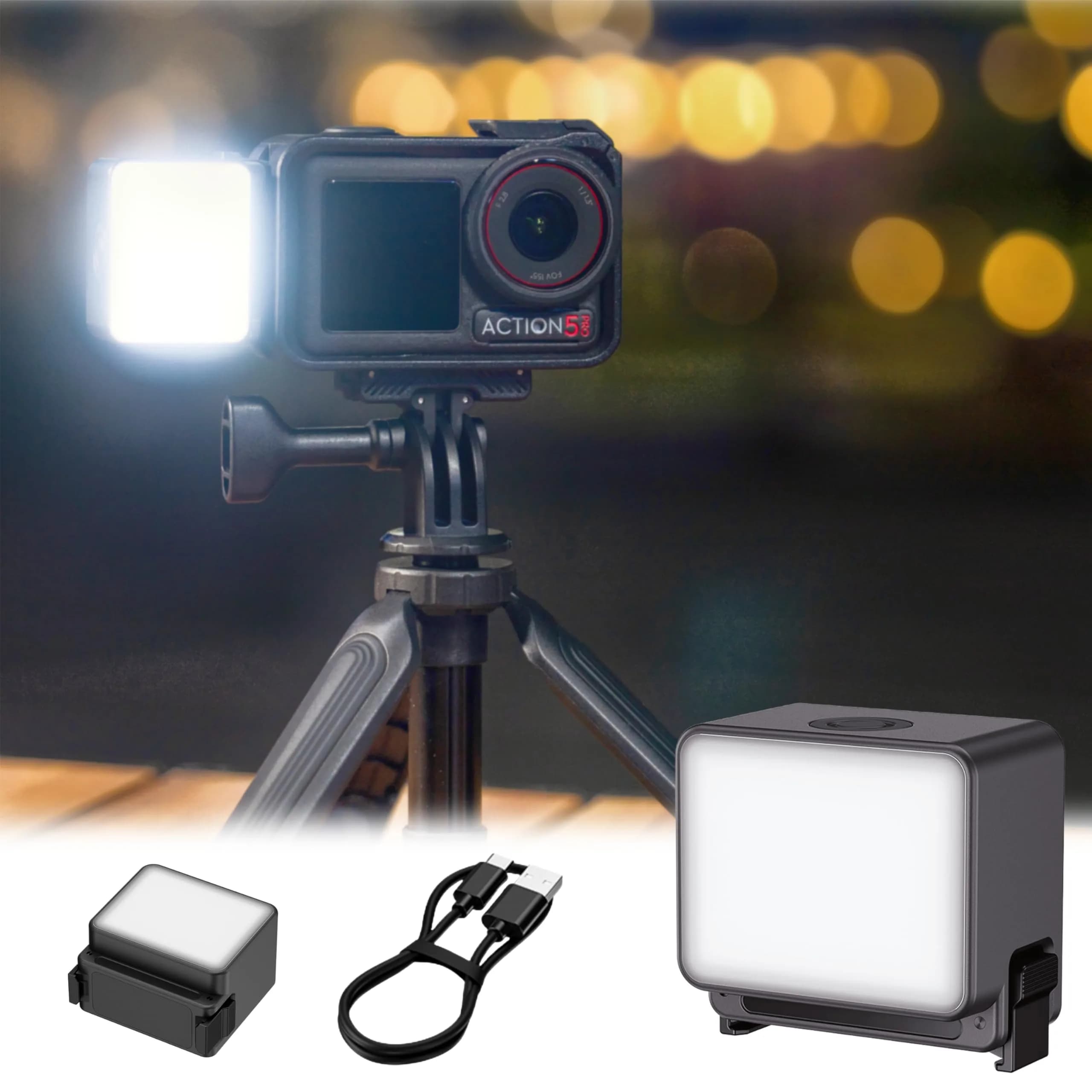 JJC Magnetic LED Light for DJI Osmo Action 5Pro 4 3 | Waterproof, SOS Mode, Rechargeable — for Action 5Pro 4 3 -Black