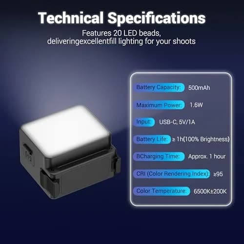 JJC Magnetic LED Light for DJI Osmo Action 5Pro 4 3 | Waterproof, SOS Mode, Rechargeable thumbnail 4