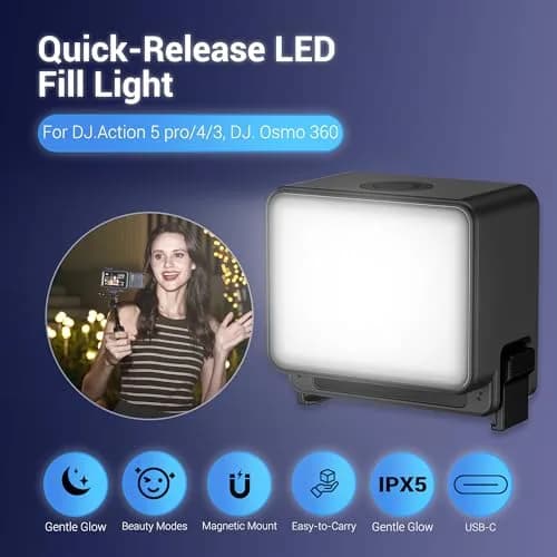 JJC Magnetic LED Light for DJI Osmo Action 5Pro 4 3 | Waterproof, SOS Mode, Rechargeable thumbnail 2