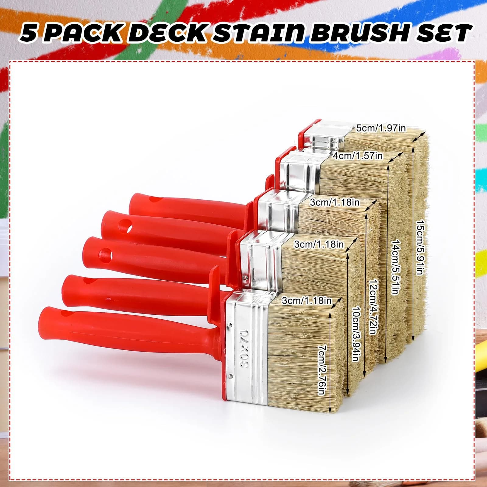 Hoolerry 5 Pcs Assorted Paint Brushes Set | 3" (70mm) to 6" (150mm) for Deck, Walls, Fences - view 2