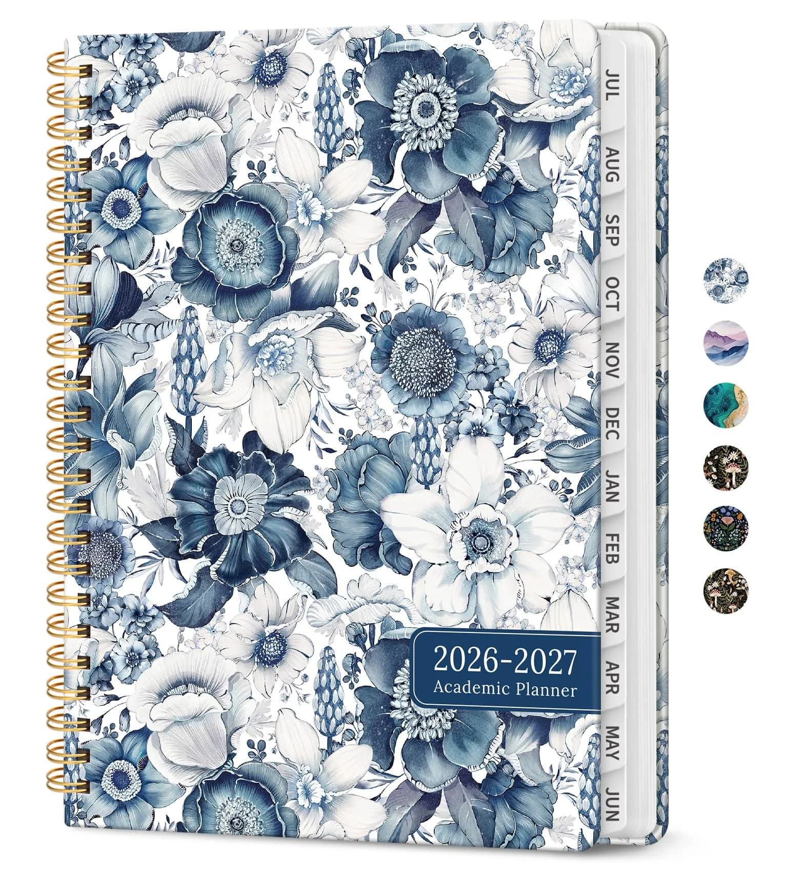 Taja Academic Planner 2026-2027, Jul 2026-Jun 2027 Monthly & Weekly Planner, 16 cm x 21.6 cm (6.3" x 8.5") | Spiral Bound Hardcover Organizer — A-Blue Floral