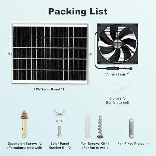 pqins 7.1" Solar Greenhouse Fan 25W | 720 CFM Exhaust & Intake | 16.5 ft Cord thumbnail 8