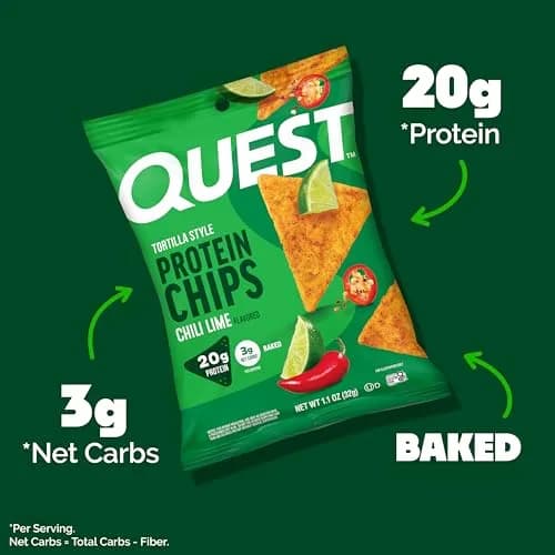 Quest Nutrition Chili Lime Tortilla Style Protein Chips 4 Pack | Baked, Gluten-Free, 20g Protein, 3g Net Carbs thumbnail 2