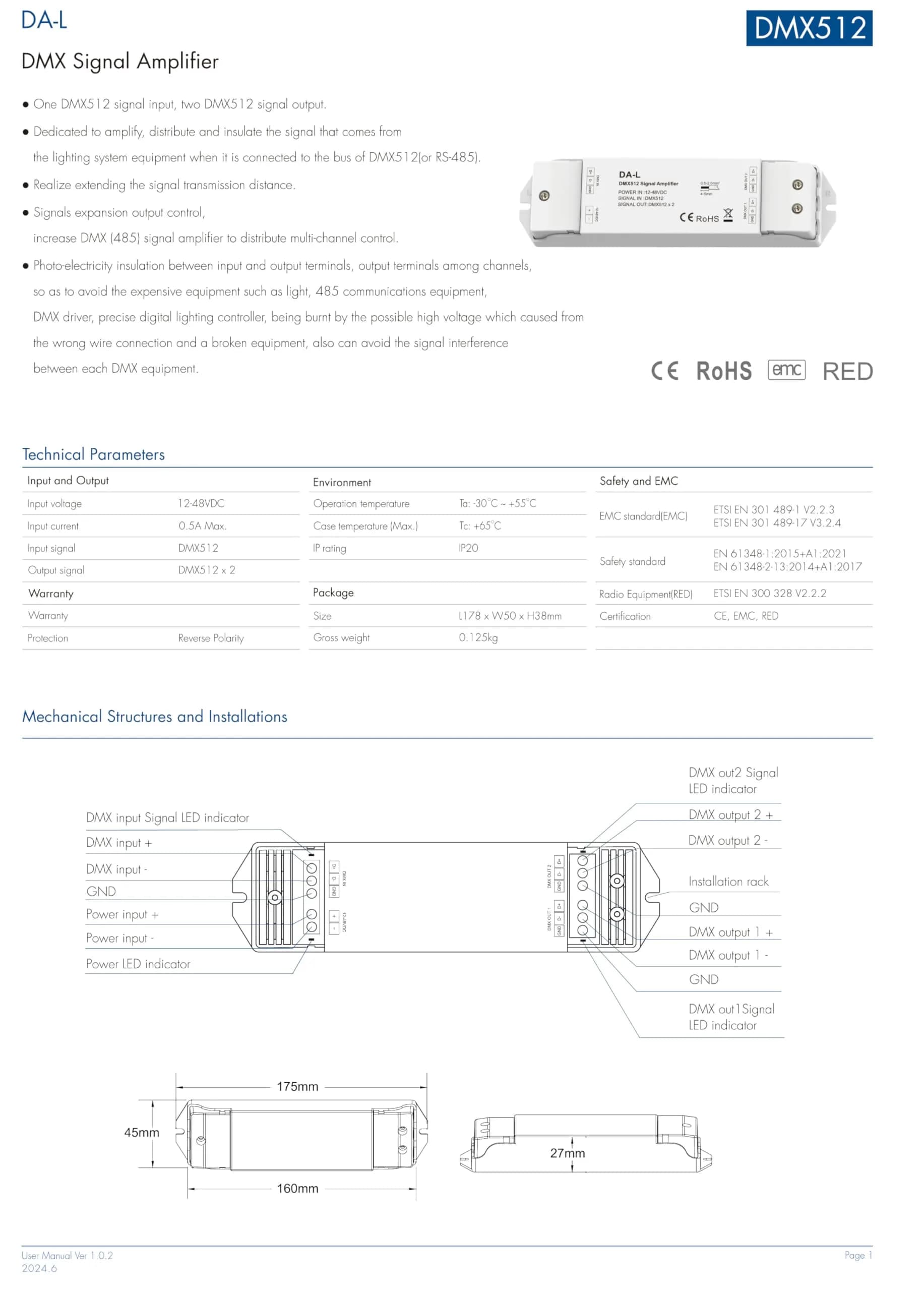 Nutbro DMX512 to 4CH 0-10V Analog Signal LED Dimmer RGB/RGBW Controller 4-Channel Dimmer - view 2