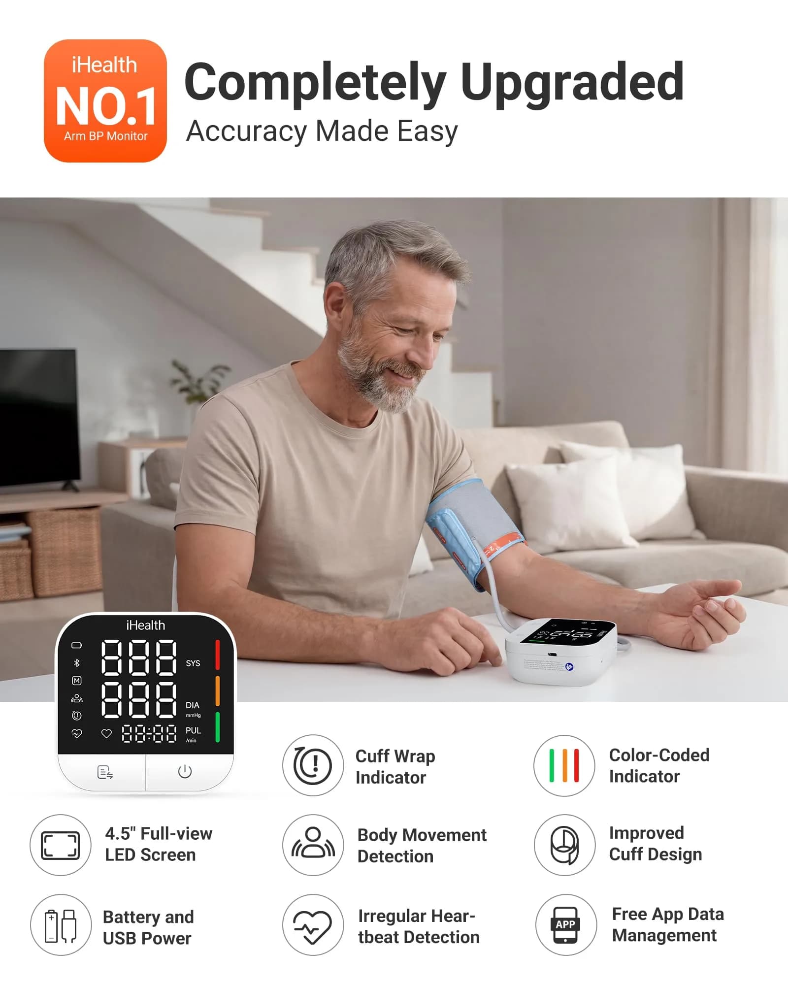 iHealth Track Pro Upper Arm Blood Pressure Monitor with App Sync & HD Screen | Clinically Accurate - view 2