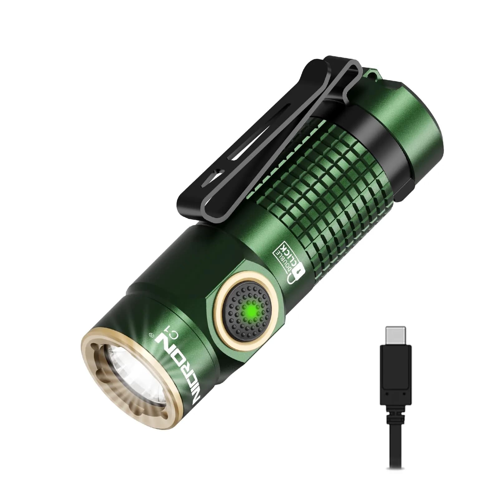 NICRON Mini Rechargeable LED Flashlight 1200 Lumens | Compact, Magnetic, 7 Modes for Outdoor & EDC (Black) — Green