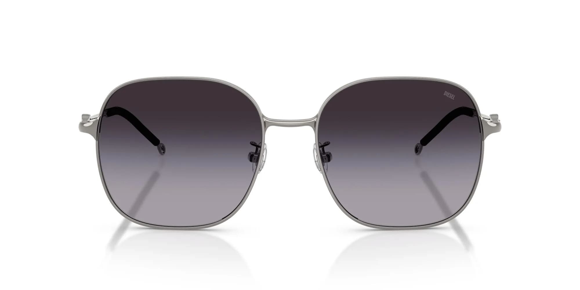 Diesel DL1010D Square Sunglasses Shiny Gunmetal/Grey Gradient 58 mm | 100% UV Protection