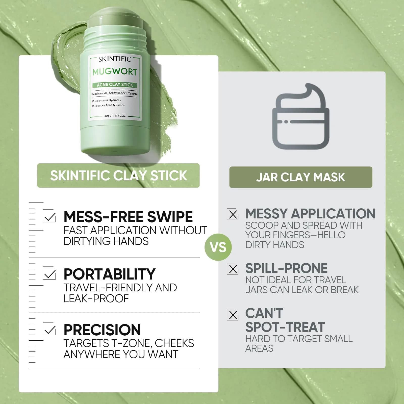 SKINTIFIC Mugwort Clay Stick Face Mask with Centella & Salicylic Acid | Calms Redness & Pores, 40g (1.41 Oz) - view 6