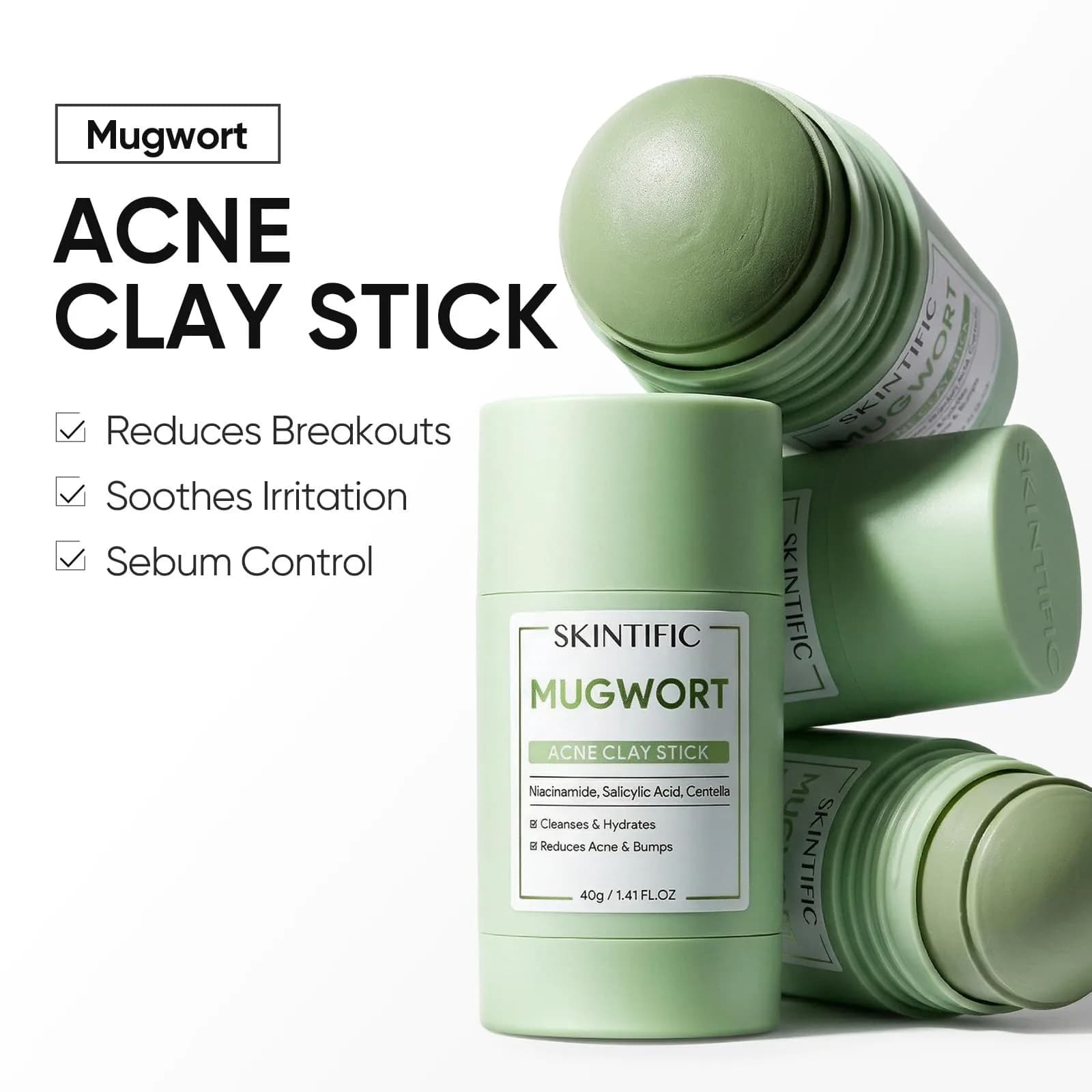 SKINTIFIC Mugwort Clay Stick Face Mask with Centella & Salicylic Acid | Calms Redness & Pores, 40g (1.41 Oz) - view 7