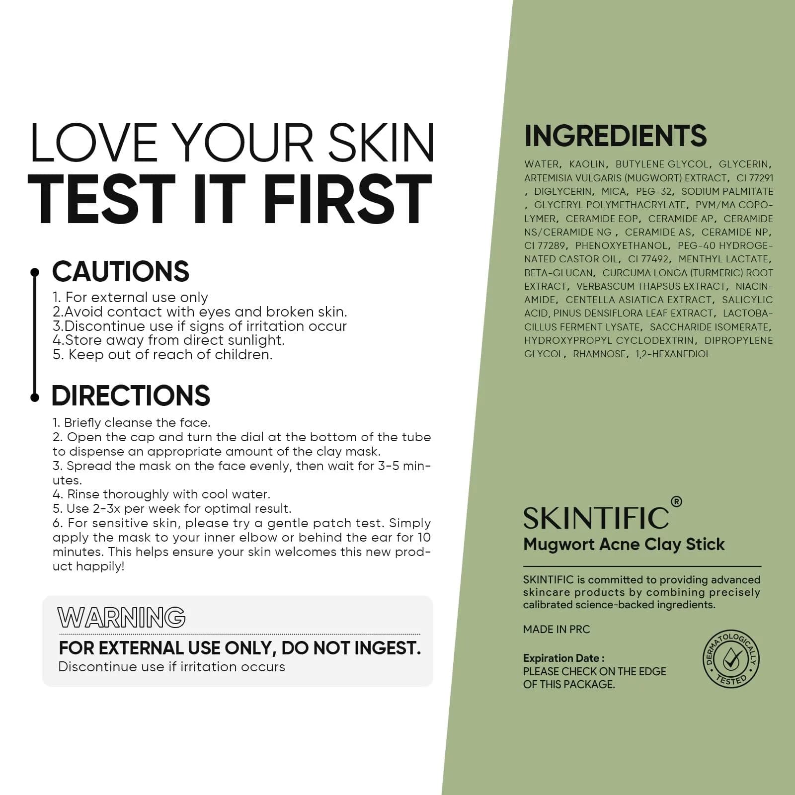SKINTIFIC Mugwort Clay Stick Face Mask with Centella & Salicylic Acid | Calms Redness & Pores, 40g (1.41 Oz) - view 3