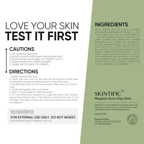 SKINTIFIC Mugwort Clay Stick Face Mask with Centella & Salicylic Acid | Calms Redness & Pores, 40g (1.41 Oz) thumbnail 3
