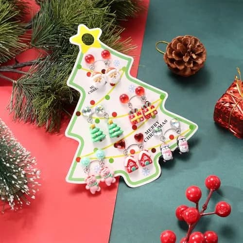 PinkSheep Christmas Clip On Earrings for Little Girls, 6 Pairs | Festive Non-Piercing Holiday Jewelry thumbnail 4