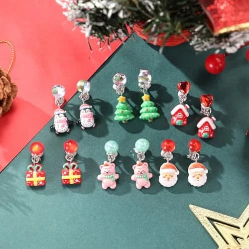 PinkSheep Christmas Clip On Earrings for Little Girls, 6 Pairs | Festive Non-Piercing Holiday Jewelry thumbnail 5