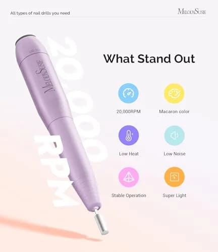 MelodySusie USB Nail Drill PC120I Macaron Purple | 20,000 RPM Portable Electric Nail File for Gentle Nail Prep thumbnail 5