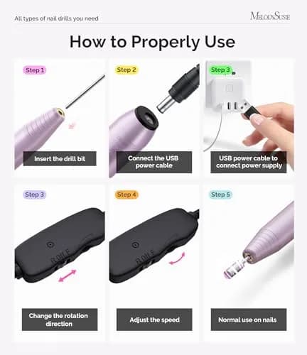MelodySusie USB Nail Drill PC120I Macaron Purple | 20,000 RPM Portable Electric Nail File for Gentle Nail Prep thumbnail 6