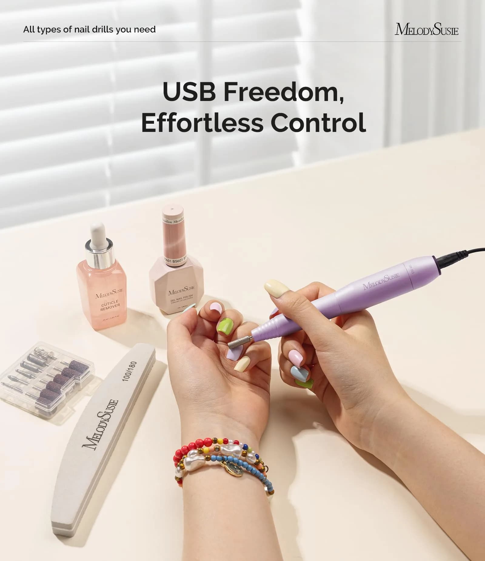 MelodySusie USB Nail Drill PC120I Macaron Purple | 20,000 RPM Portable Electric Nail File for Gentle Nail Prep - view 7