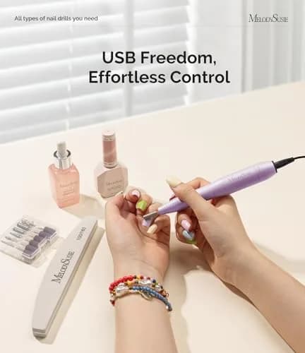 MelodySusie USB Nail Drill PC120I Macaron Purple | 20,000 RPM Portable Electric Nail File for Gentle Nail Prep thumbnail 7