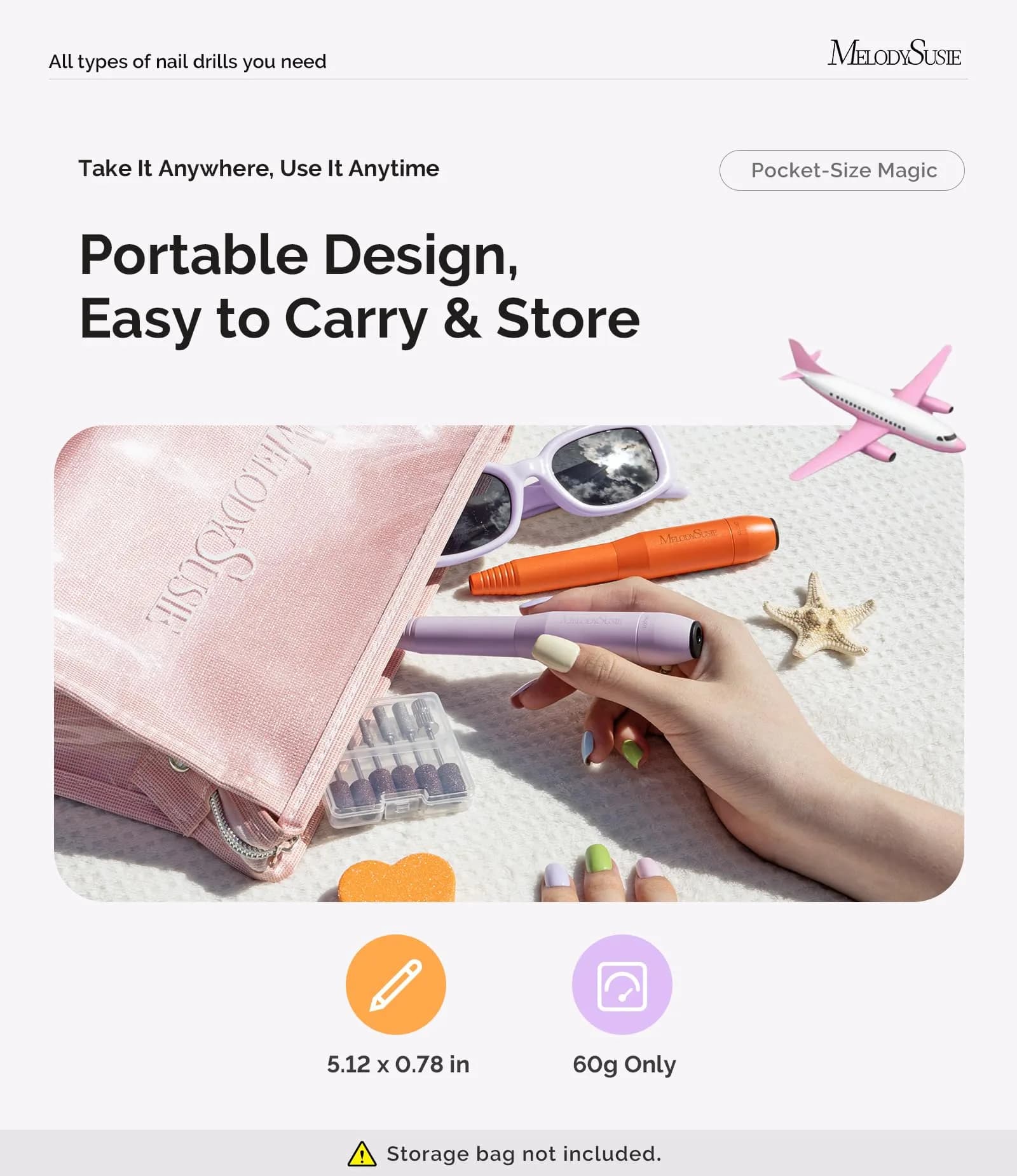 MelodySusie USB Nail Drill PC120I Macaron Purple | 20,000 RPM Portable Electric Nail File for Gentle Nail Prep - view 4