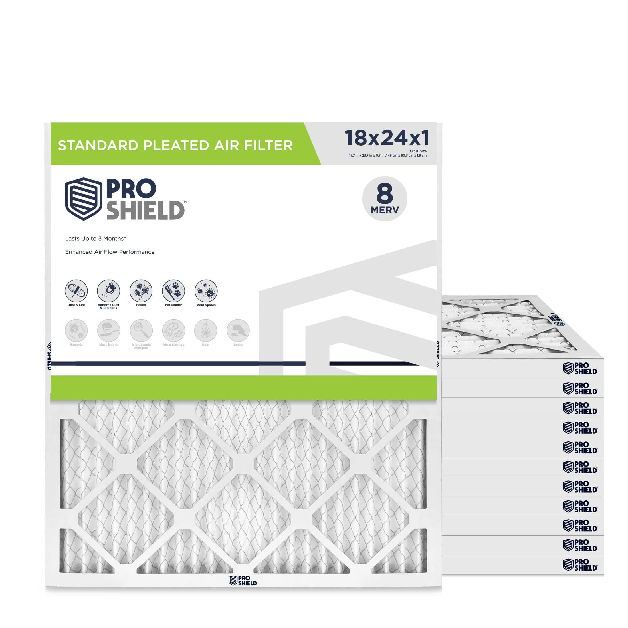 ProShield 14x24x1 MERV 8 HVAC Air Filter | 12 Pack for Indoor Air Quality — 18" x 24" x 1"