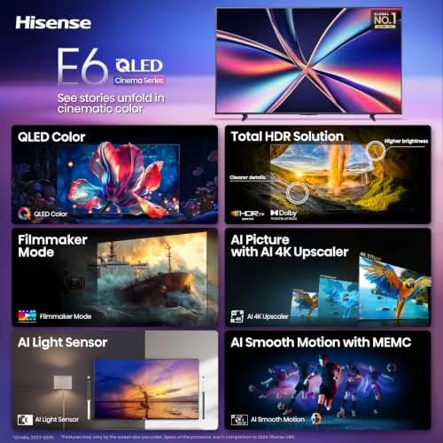 Hisense 55" E6 Cinema Series Hi-QLED 4K UHD Smart Fire TV (55E6QF) - AI Light Sensor, Dolby Vision Atmos, Voice Remote with Alexa thumbnail 4