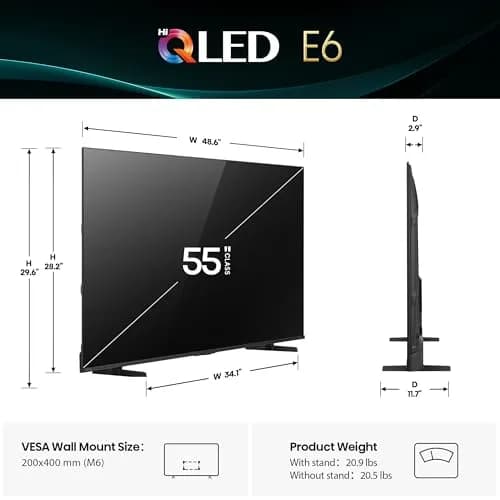 Hisense 55" E6 Cinema Series Hi-QLED 4K UHD Smart Fire TV (55E6QF) - AI Light Sensor, Dolby Vision Atmos, Voice Remote with Alexa thumbnail 3