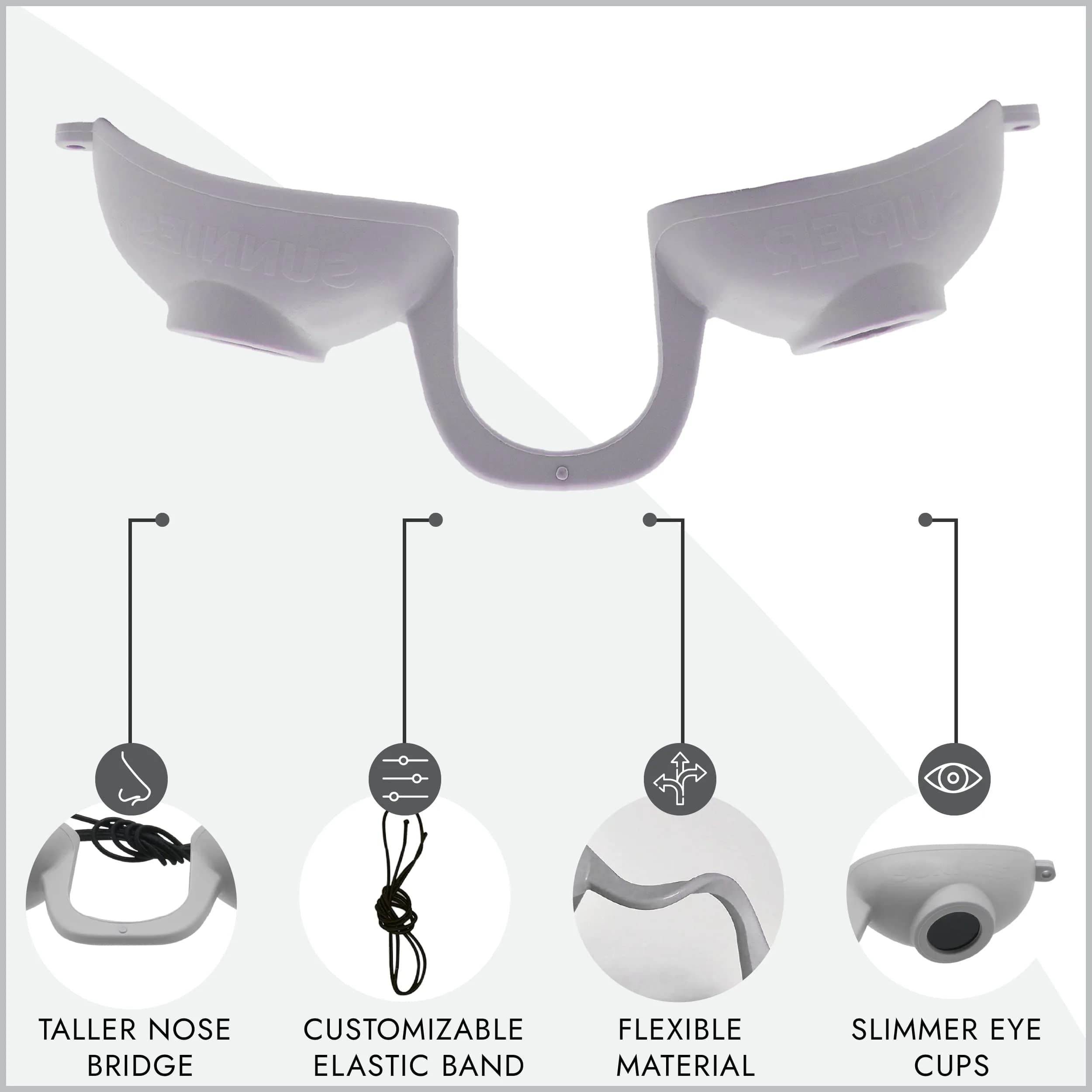Super Sunnies Flexible UV Tanning Goggles w/Strap - Grey | Polycarbonate Lens with UV Protection - view 3