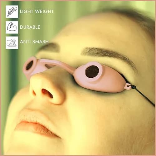 Super Sunnies Flexible UV Tanning Goggles w/Strap - Peach | Eye Protection for Tanning Beds & Red Light Therapy thumbnail 6
