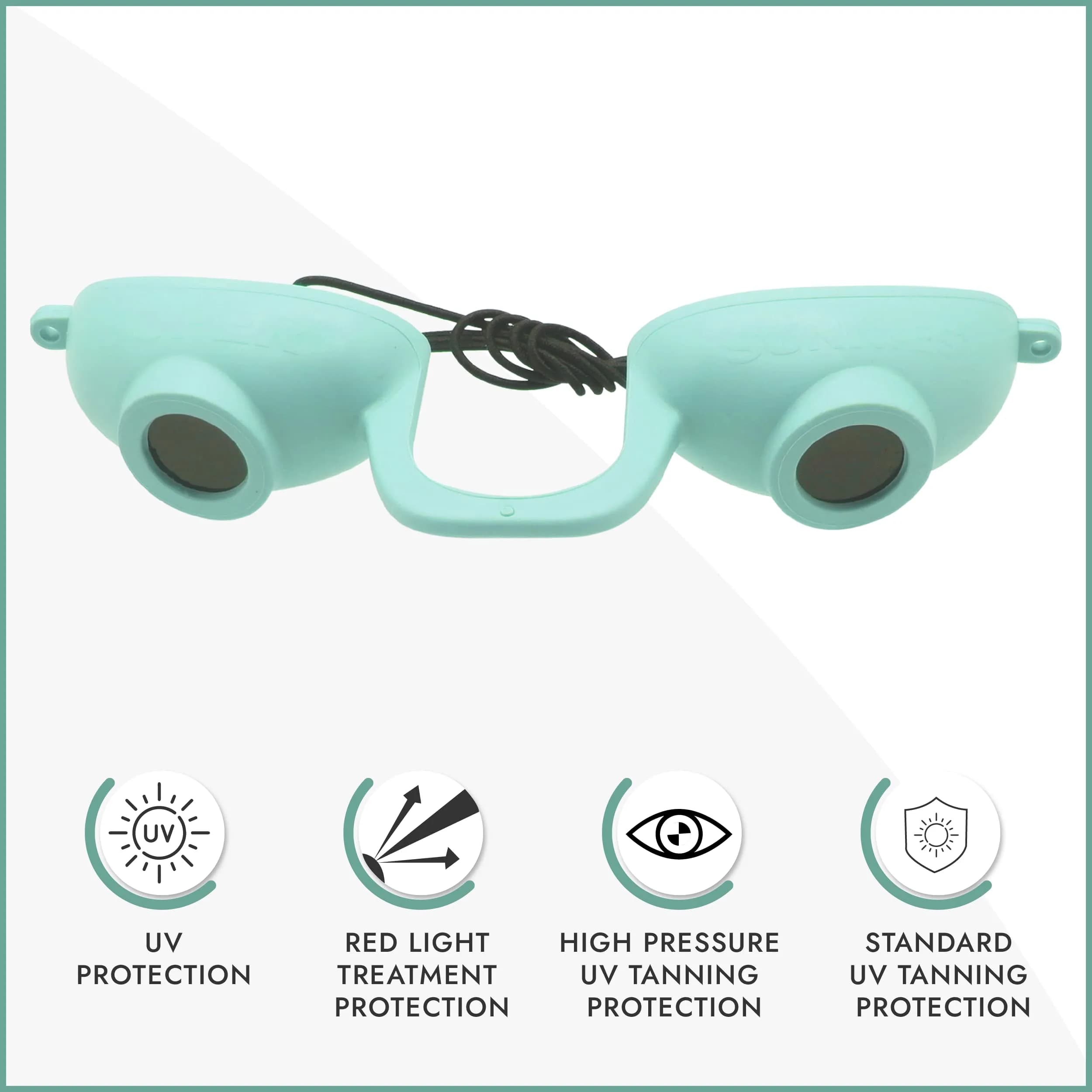 Super Sunnies Flexible UV Tanning Goggles w/Strap - Teal | Protects Eyes from UV & Red Light - view 2