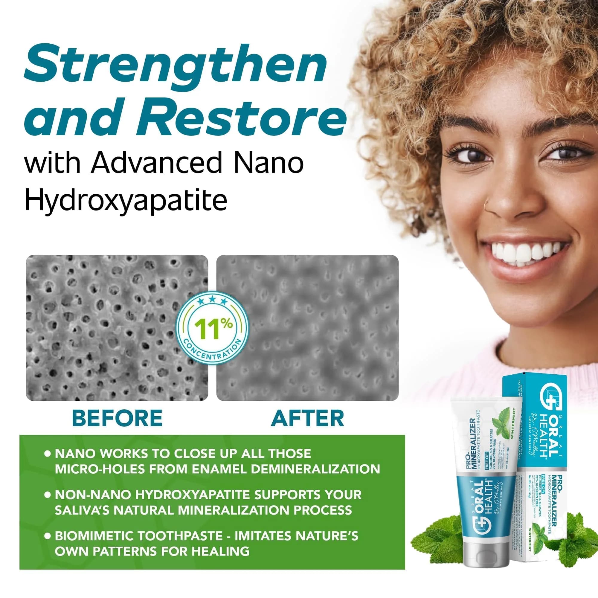 Great Oral Health 6-in-1 Dental Care Kit with Oral Probiotics & Nano Hydroxyapatite Toothpaste | 60 Tablets + 11% HA Toothpaste + Oil + Strips + Scraper - view 5