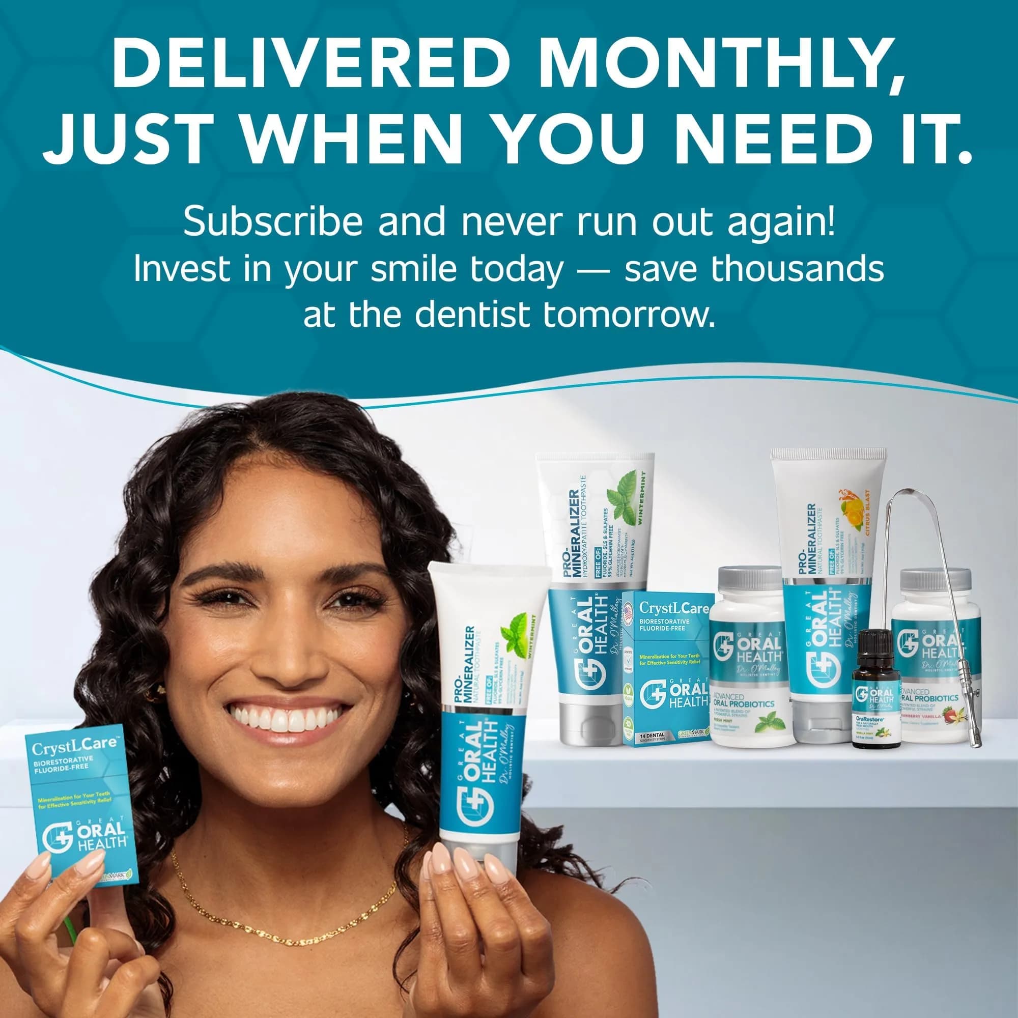 Great Oral Health 6-in-1 Dental Care Kit with Oral Probiotics & Nano Hydroxyapatite Toothpaste | 60 Tablets + 11% HA Toothpaste + Oil + Strips + Scraper - view 6