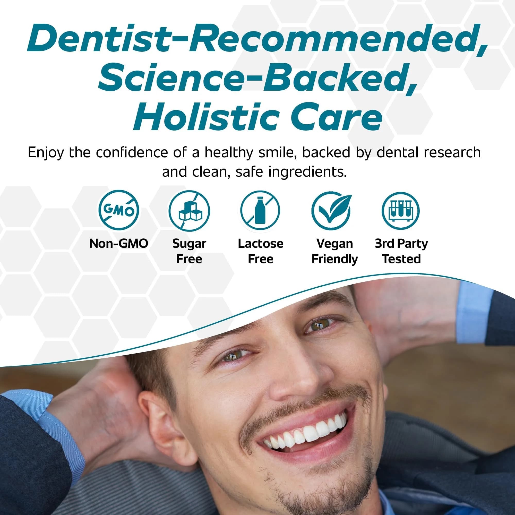 Great Oral Health 6-in-1 Dental Care Kit with Oral Probiotics & Nano Hydroxyapatite Toothpaste | 60 Tablets + 11% HA Toothpaste + Oil + Strips + Scraper - view 7