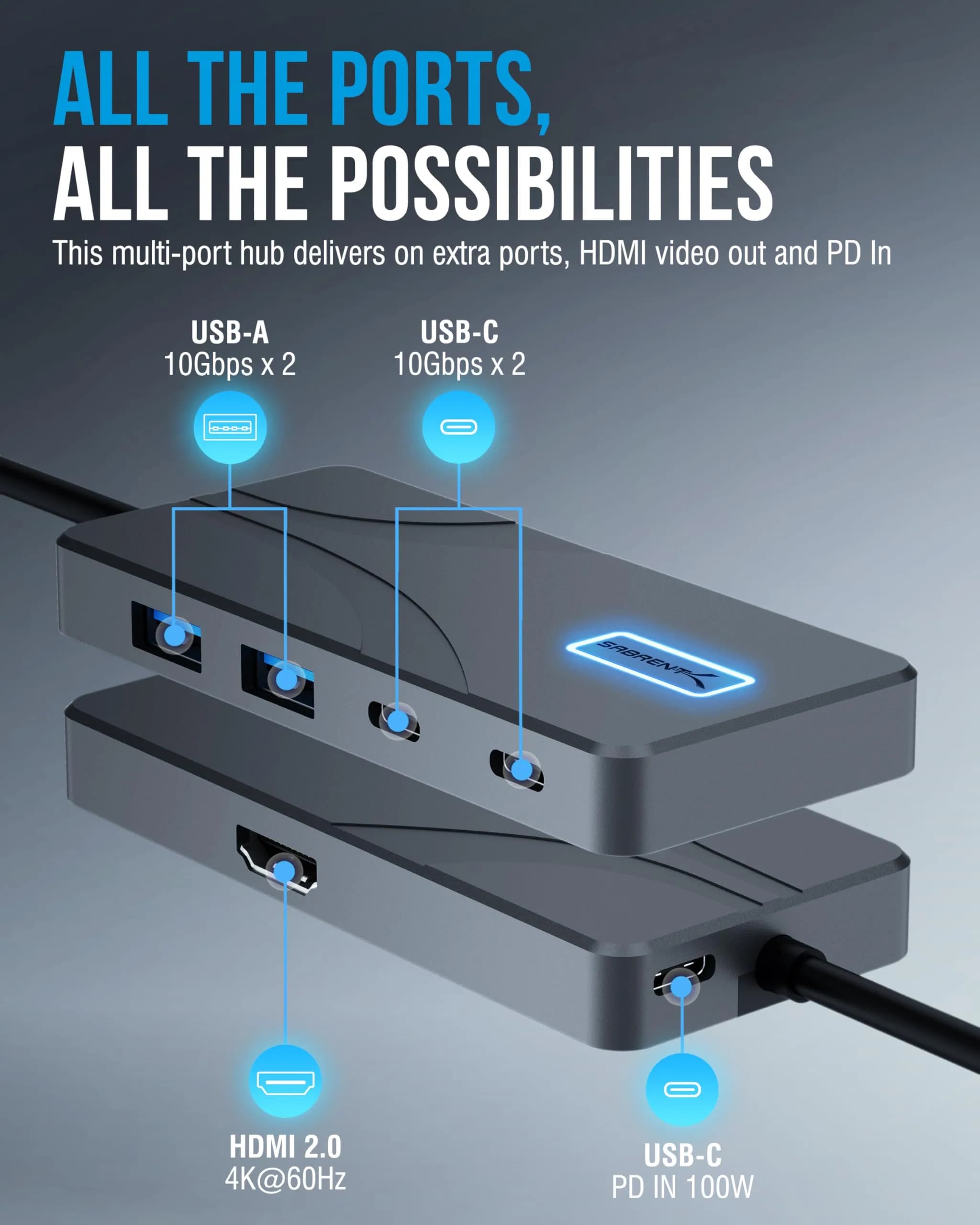 Sabrent Matte Black 4-Port USB 3.0 Hub with Individual Switches & LED Indicators (HB-UM43) - view 2