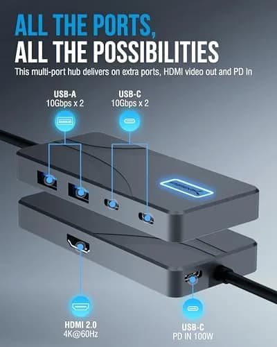 Sabrent USB-C Hub 5-in-1 (HB-TG5P) — 10Gbps, 4K@60Hz HDMI, 80W PD Charging, 2x USB-A, 2x USB-C thumbnail 2