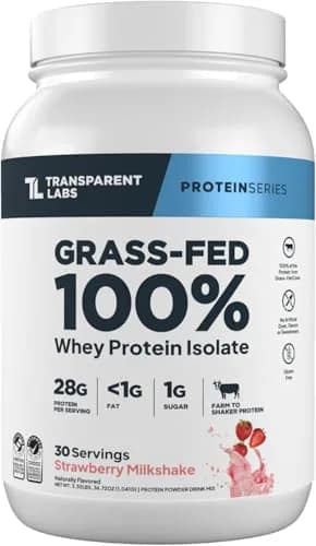Transparent Labs Grass-Fed Whey Protein Isolate Strawberry Milkshake 1.04 kg (2.3 lb) | 28g Protein Per Serving thumbnail 1
