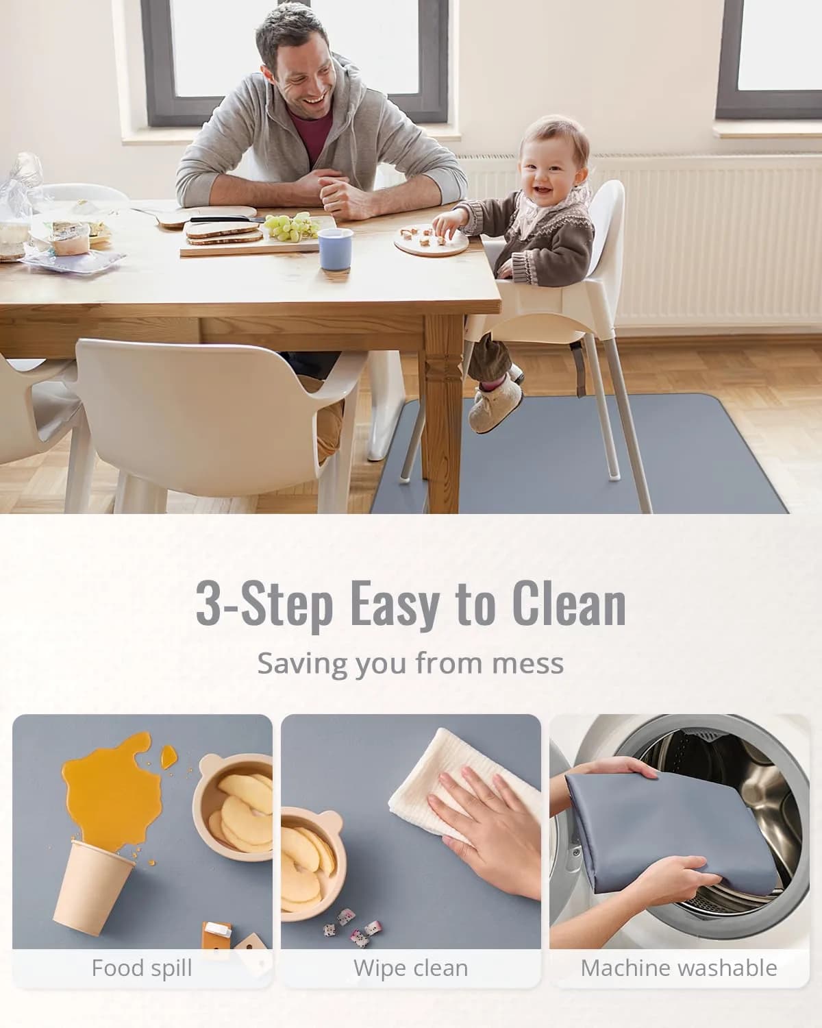 Blissful Diary Baby Splat Mat 128 x 128 cm (50.4 x 50.4 Inch) | Waterproof & Washable Floor Protector for High Chairs - view 5