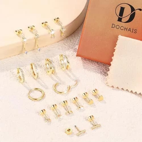 Dochais Gold Cartilage Earrings for Women Hypoallergenic Surgical Steel | Trendy & Safe (70-120 chars) thumbnail 7