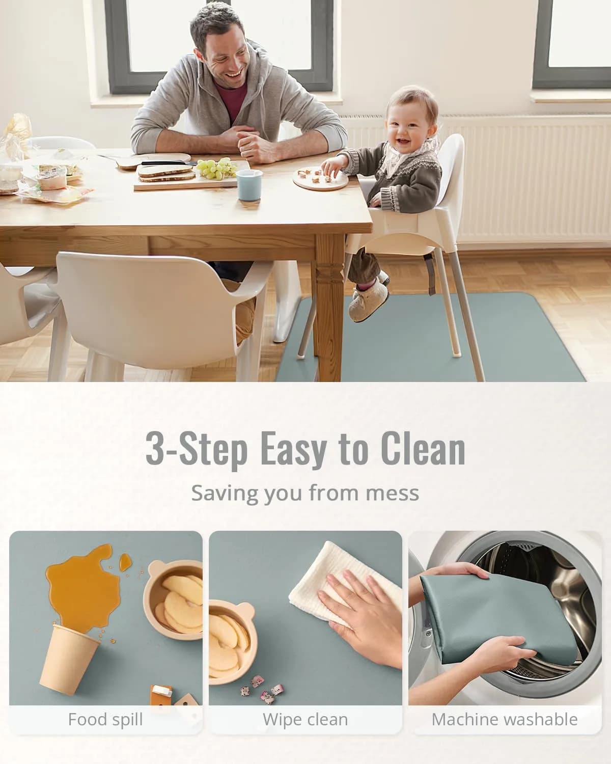 Blissful Diary Baby Splat Mat 129cm x 129cm (50.4 x 50.4 Inch) | Waterproof, Anti-Slip Floor Protector for High Chairs & Playtime - view 5