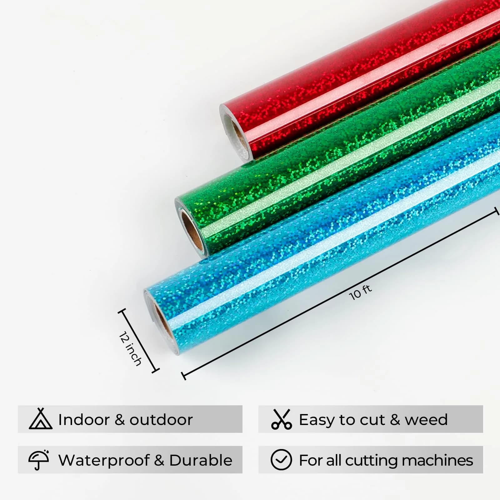 HTVRONT Holographic Glitter Permanent Vinyl Roll 12" x 10ft (30cm x 3.05m) | Crafting Vinyl for Cricut & Silhouette - view 5