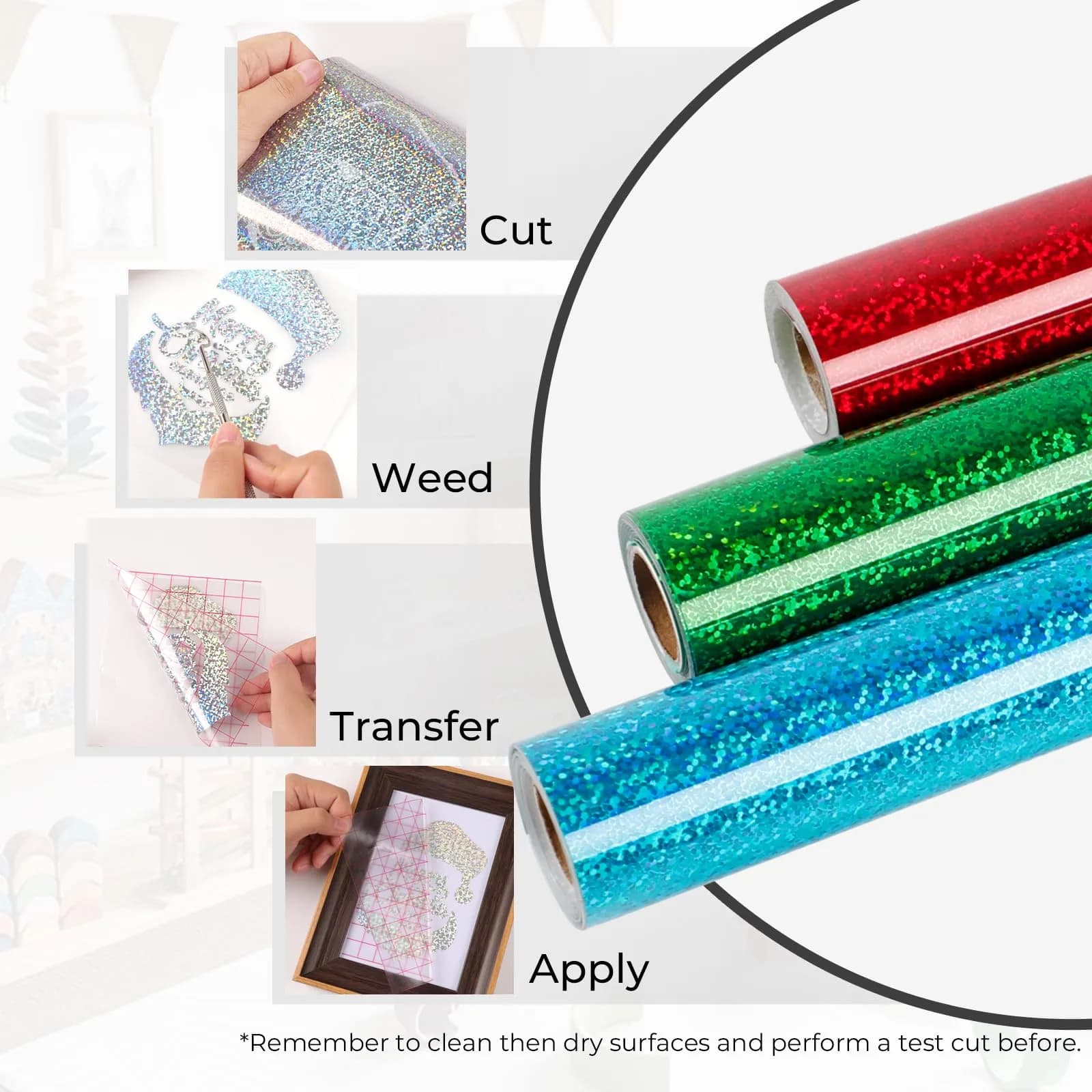 HTVRONT Holographic Glitter Permanent Vinyl Roll 12" x 10ft (30cm x 3.05m) | Crafting Vinyl for Cricut & Silhouette - view 6