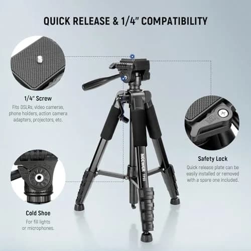 NEEWER Camera Tripod 71'' | Aluminum Lightweight Travel Stand with 3-Way Head thumbnail 6