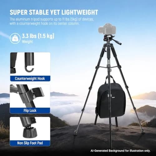 NEEWER Camera Tripod 71'' | Aluminum Lightweight Travel Stand with 3-Way Head thumbnail 4